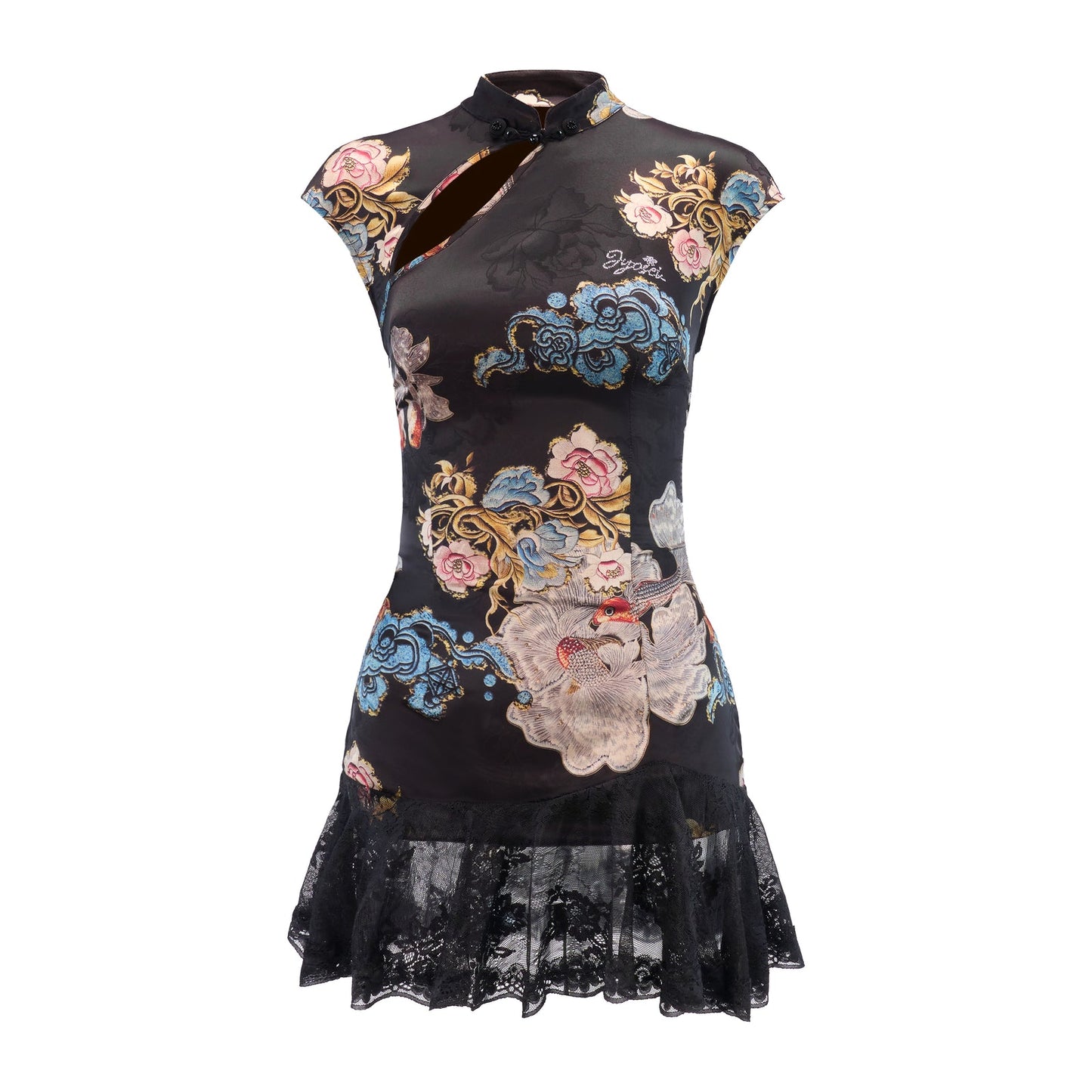 Qipao-style mini black dress
