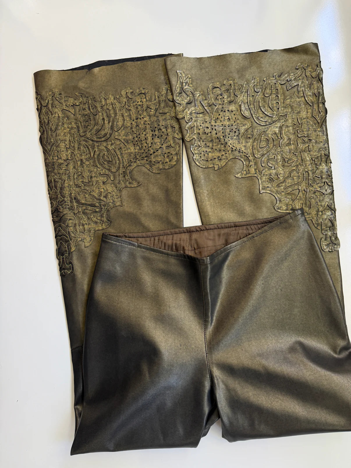 Gold faux leather flares
