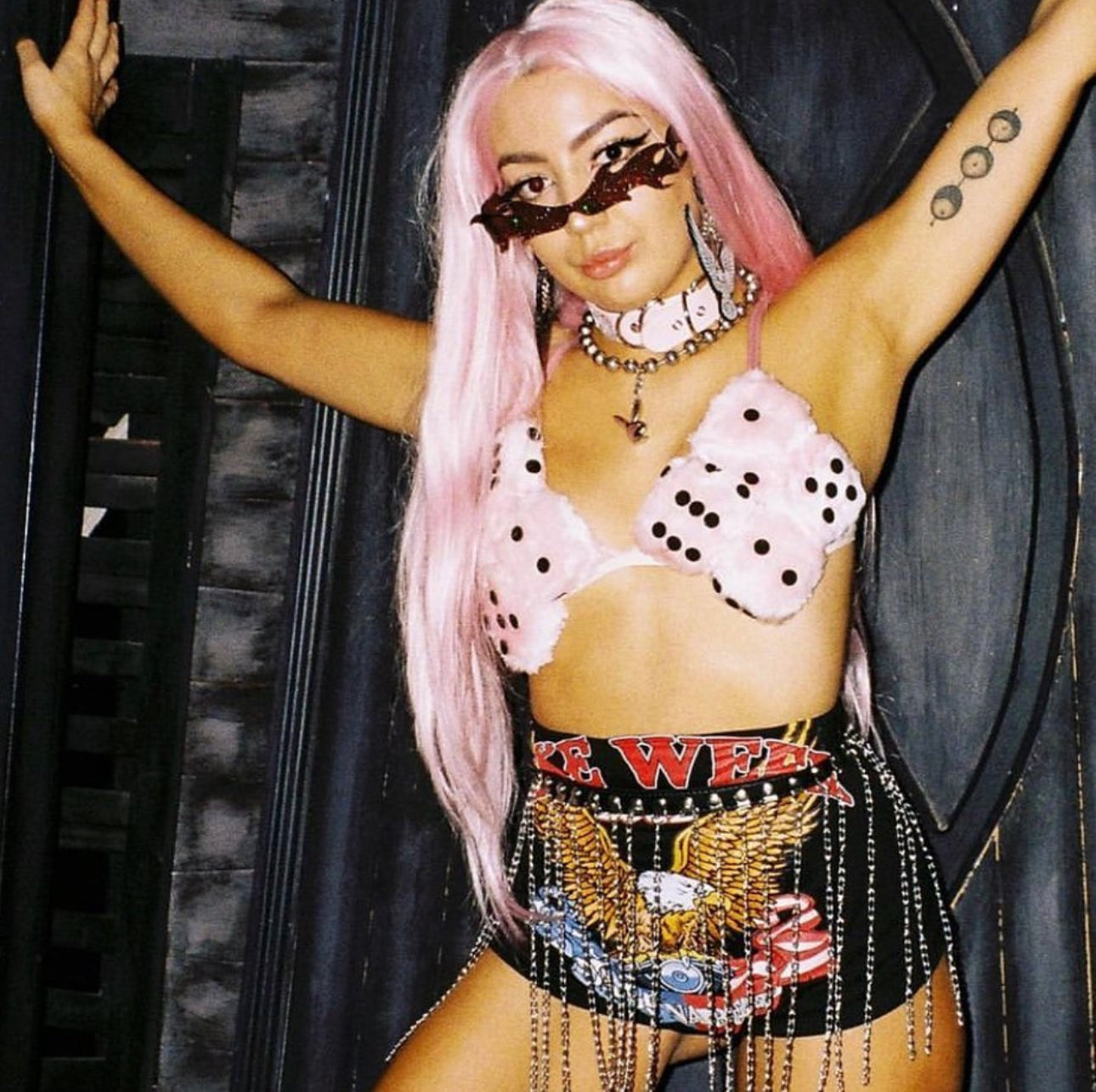 Pink fluffy dice bra