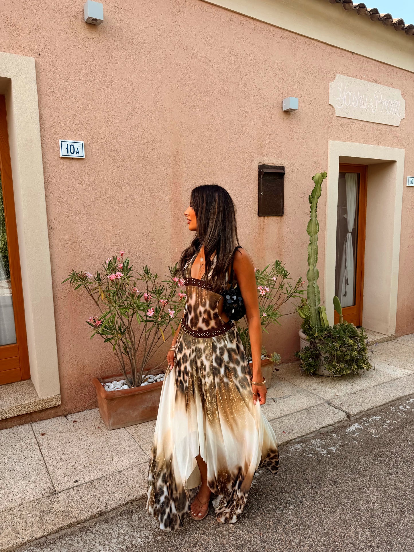 Leopard beaded maxi dress