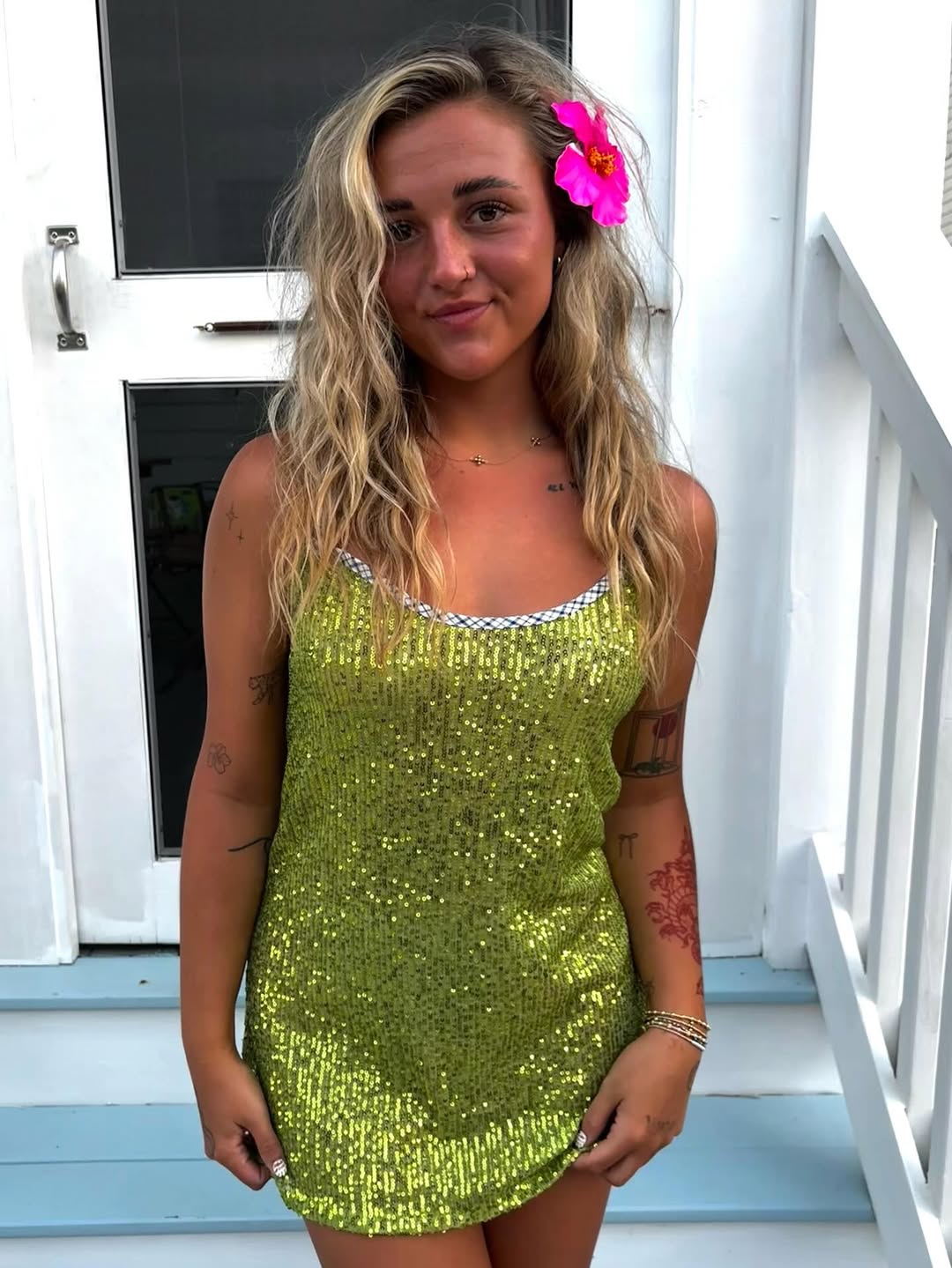 Green summer sparkle slip dress