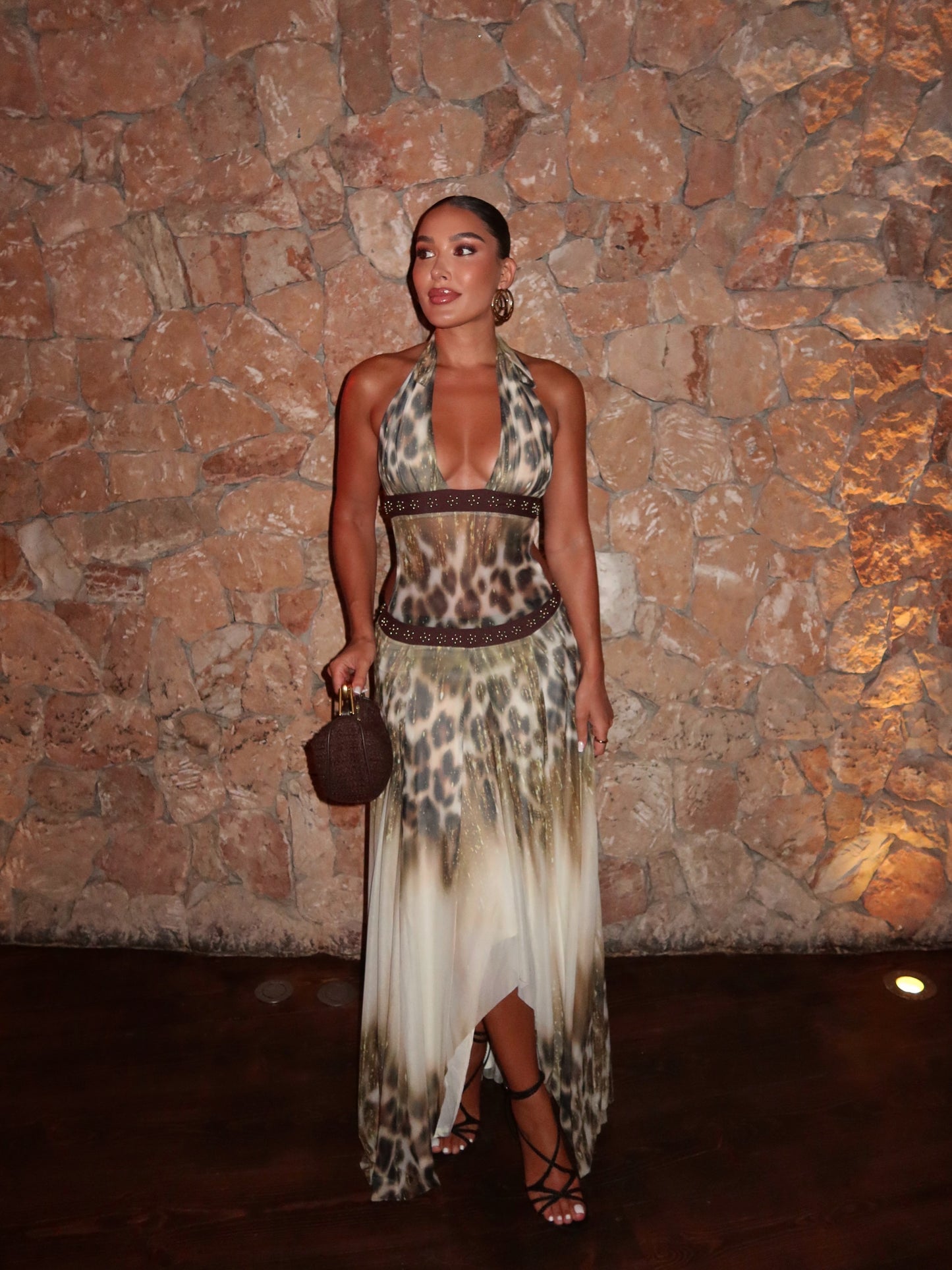 Leopard beaded maxi dress