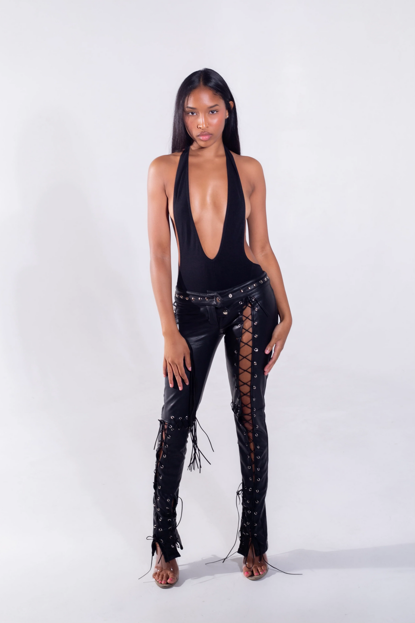 laced up leather pants