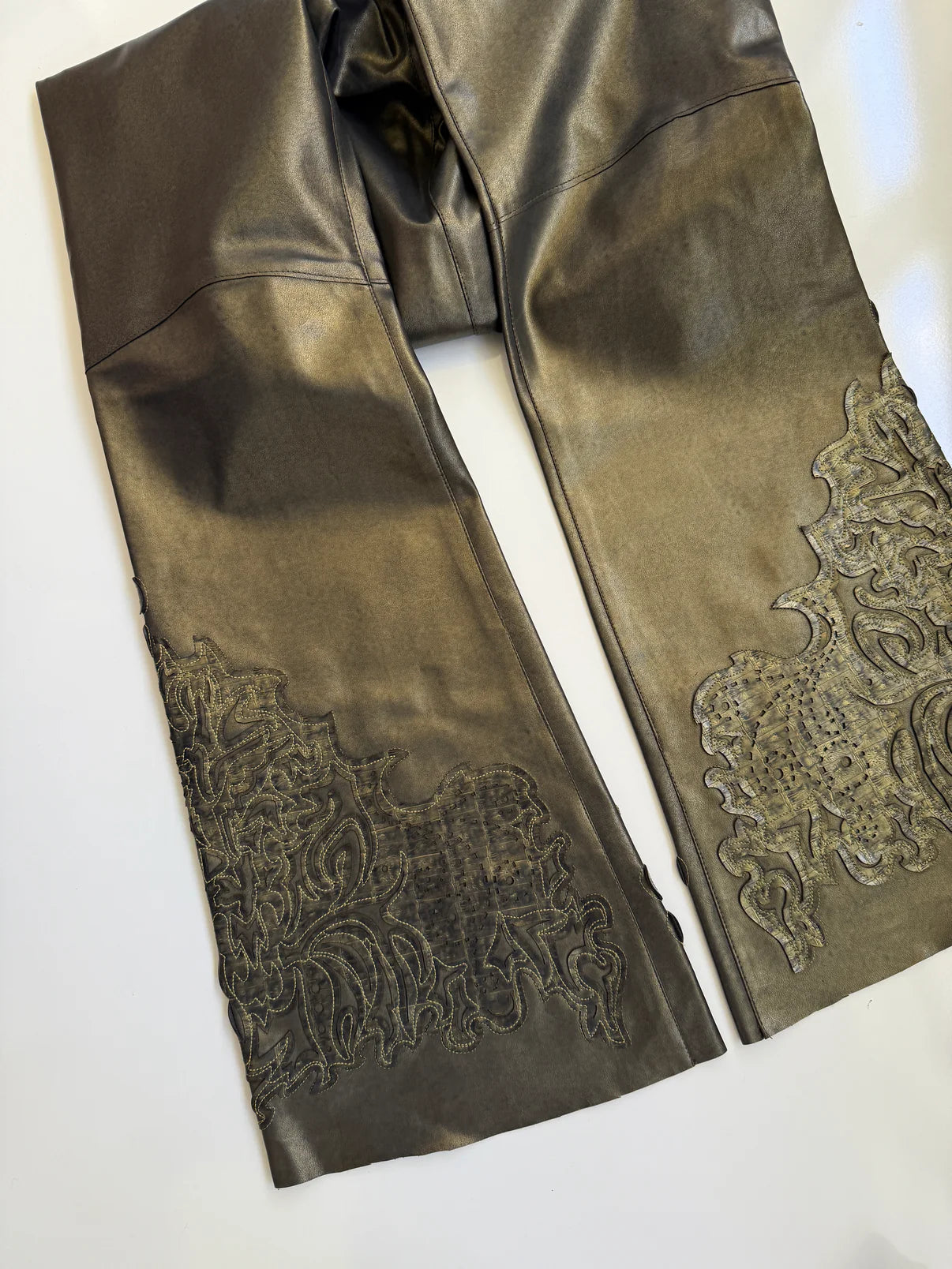 Gold faux leather flares