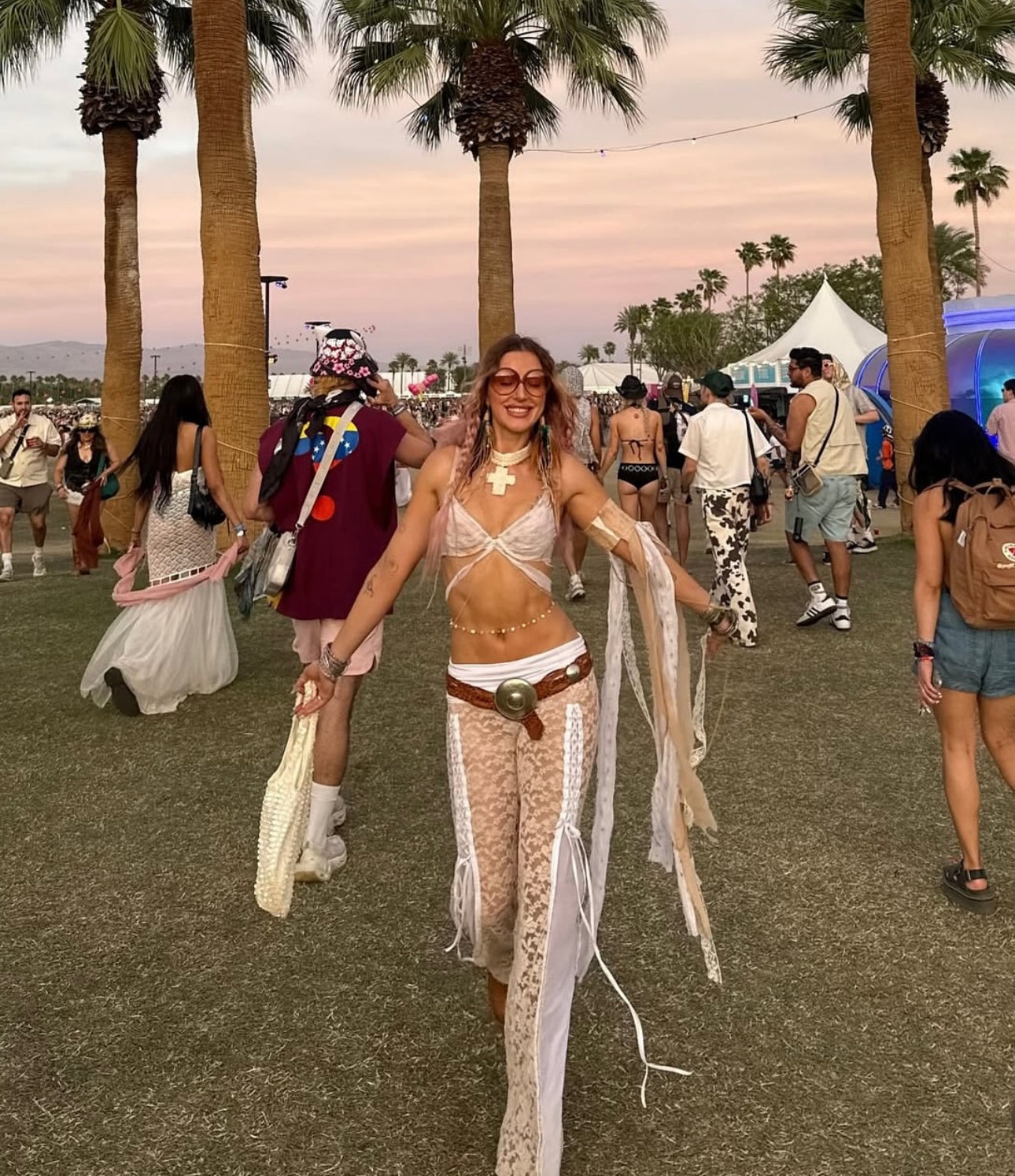 Lace eyelet festival pants