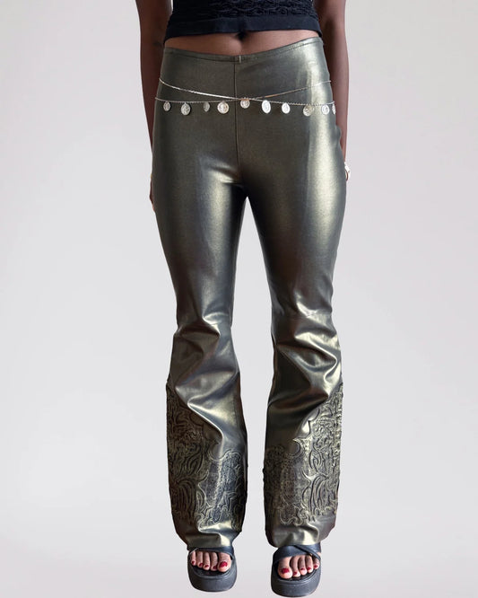 Gold faux leather flares