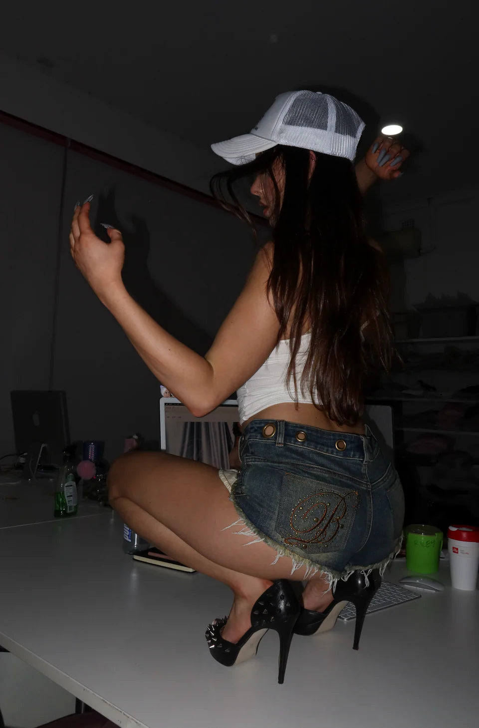 Diamante denim shorts