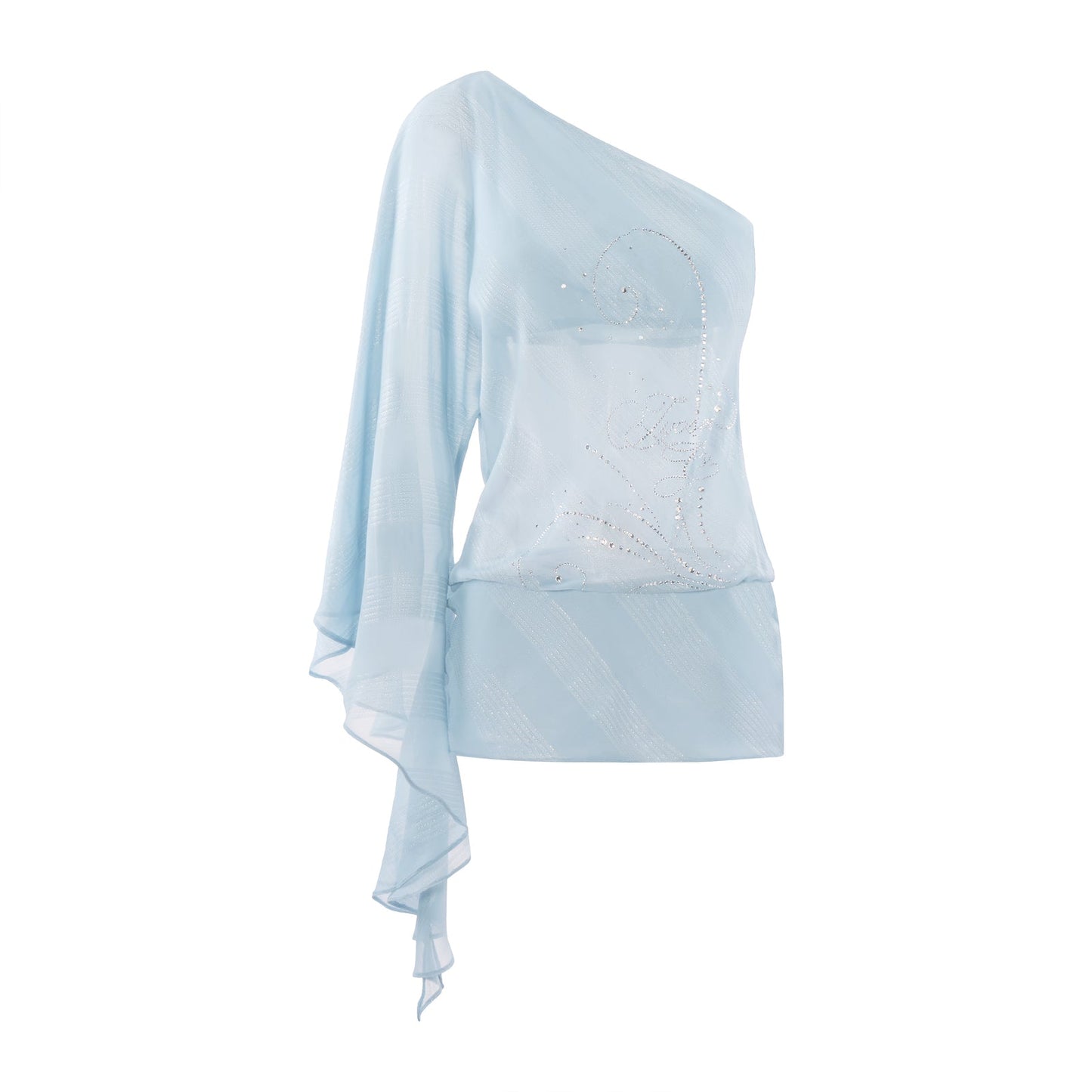 One-shoulder asymmetrical ice blue dress