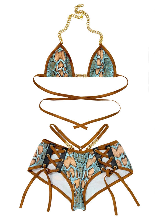 Snakeskin hot pants festie set