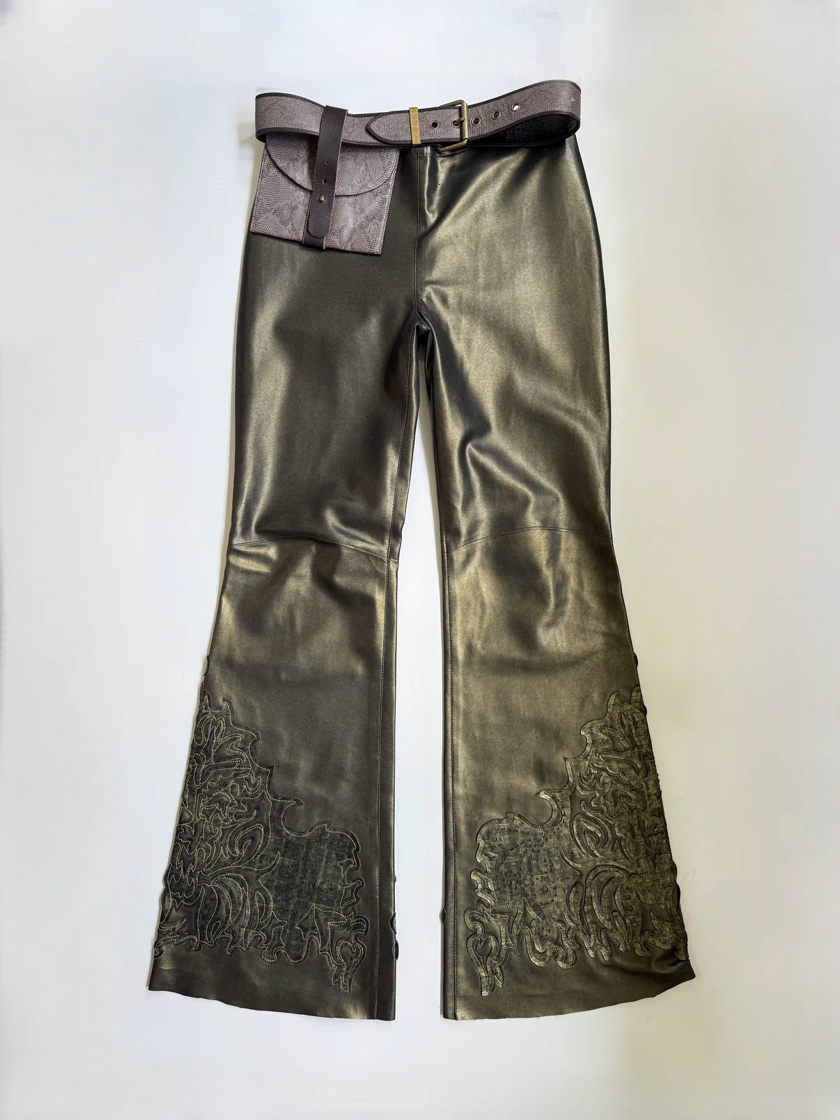 Gold faux leather flares